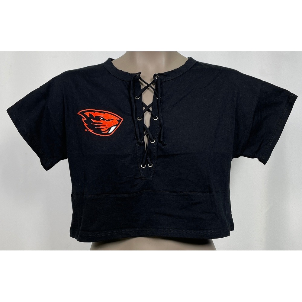Oregon State Beavers OSU Hype & Vice Lace Up Black Crop Top Women's SMALL NWT